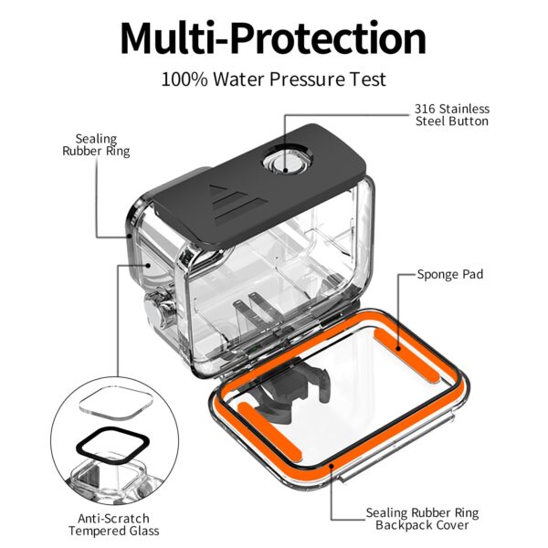 TELESIN 60M Waterproof Case For GoPro Hero 12 11 10 9 Underwater Diving Housing Cover With Dive Filter Action Camera Accessories 4