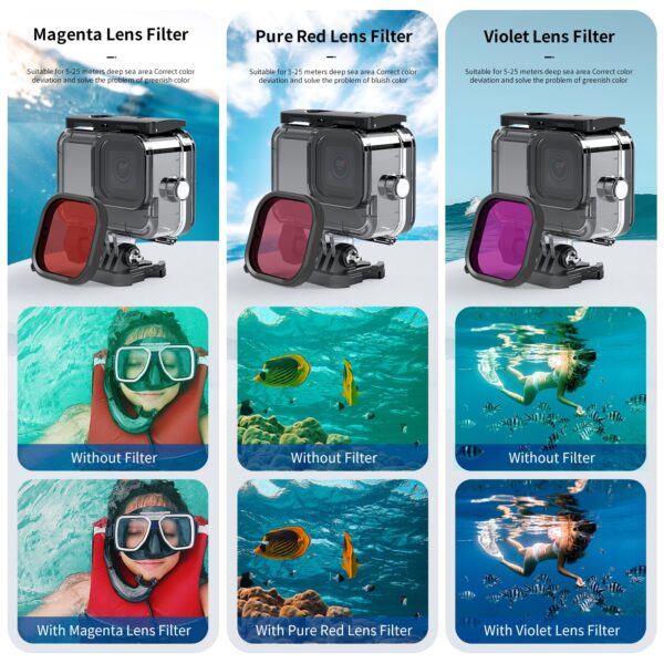 TELESIN 60M Waterproof Case For GoPro Hero 12 11 10 9 Underwater Diving Housing Cover With Dive Filter Action Camera Accessories 6