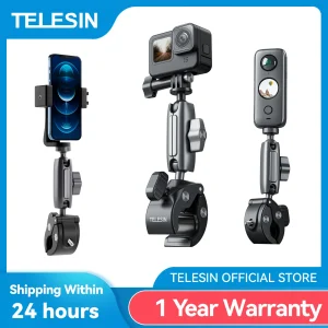 TELESIN Cycling Motorcycle Clip Magic Arm 360° Aluminum Alloy Super Clamp 1/4" Hole For Camera GoPro Mobile Phone Action Camera 1