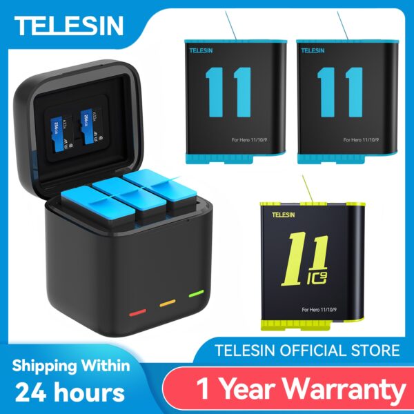 Battery For GoPro Hero 10 11 1750 mAh + 3 Ways Fast Charger Box with TF Card Storage 1