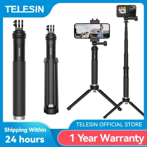 TELESIN For GoPro Selfie Stick Foldable Tripod Phone Holder Aluminum Alloy Monopod for DJI Action Insta360 Smartphone 1