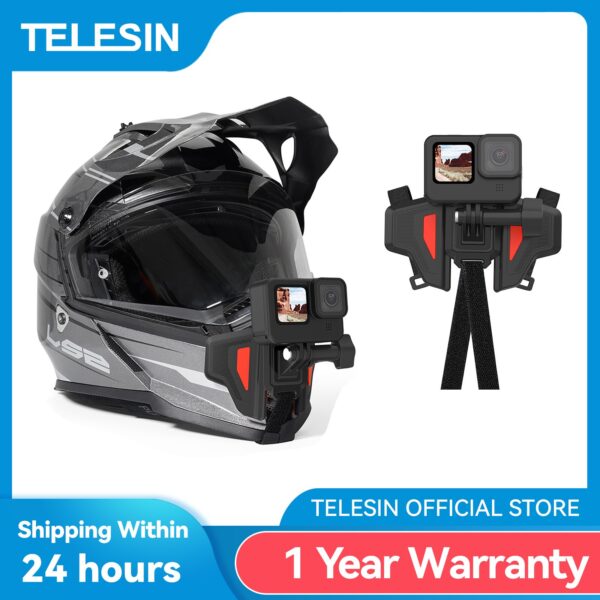 TELESIN Motorcycle Helmet Mount Strap Flodable Front Chin Mount for GoPro Hero 12 11 10 9 8 7 6 5 DJI Osmo Action Insta360 1