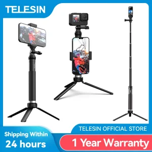 TELESIN Aluminum Alloy Selfie Stick Extendable Handheld Telescope Pole Monopod Tripod Mount for GoPro XiaoYi DJI Osmo Action 2 1