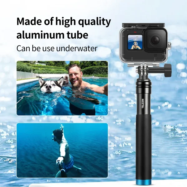 TELESIN Aluminum Alloy Extendable Handheld Selfie Stick Telescoping Pole for GoPro Hero 12 11 10 9 8 7 6 5 Insta360 Osmo Action 4