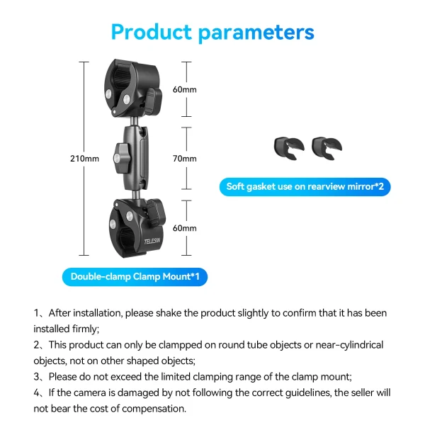 TELESIN Motorcycle Bike Monopod Bicycle Handlebar Panoramic Mount Invisible Selfie Stick Bracket for GoPro Hero DJI Insta360 6