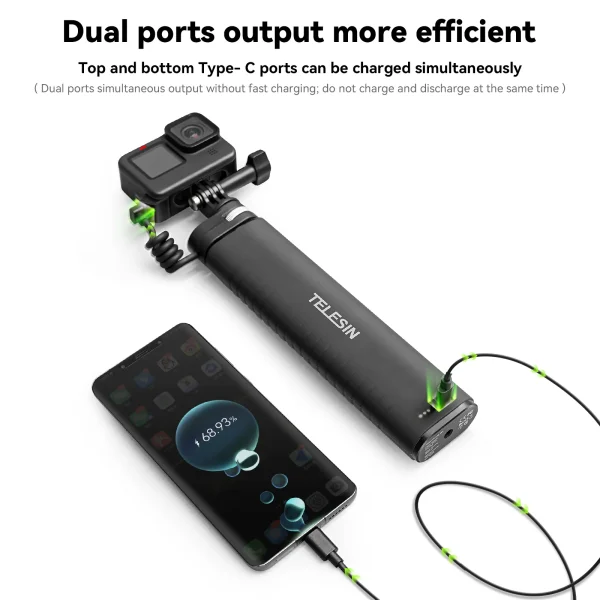 TELESIN Charging Selfie Stick 10000mah Power Bank Universal For Gopro Insta360 DJI Action Sports Camera For Smart Phone 2