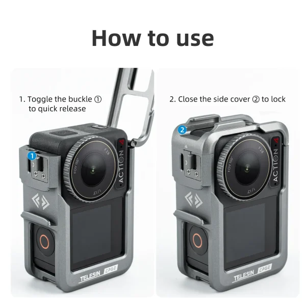 TELESIN Aluminium Alloy Frame Protective Case For DJI OSMO Action 3 4 Shoot Vertically Protective Shell For DJI Action 3 4 5