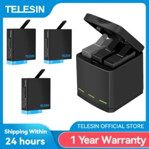 TELESIN 1220mAh 3Pack Battery 3 Slots LED Light Battery Charger Storage Box Type C Cable for GoPro Hero 5 6 7 8 Black Camera 1