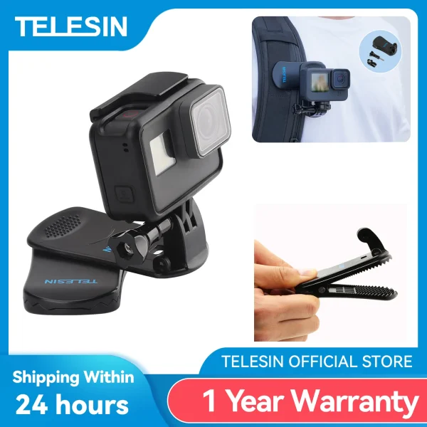 TELESIN 360 Degree Rotation Backpack Clip Clamp Mount for GoPro Hero 11 10 9 8 7 6 5 Insta360 SJCAM EKEN Osmo For Action Camera 1