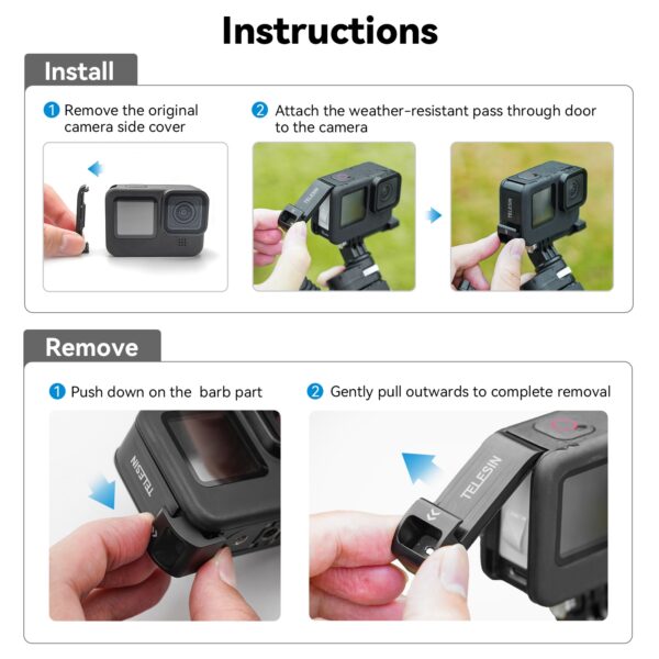 TELESIN For GoPro 9 10 11 12 Waterproof Side Cover Easy Removable Type-C Charging Cover Port For GoPro Hero 9 10 11 Battery 5