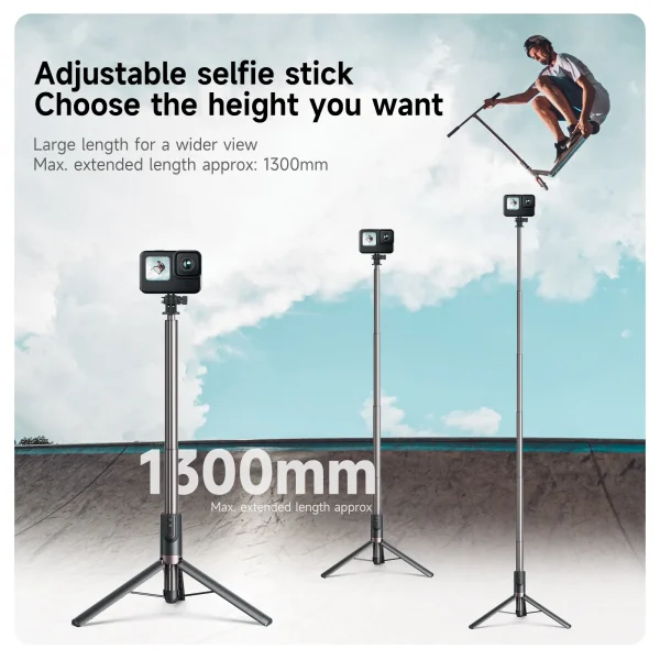 TELESIN 1.3M Vlog Selfie stick Tripod for GoPro Hero Insta 360 DJI Action Camera For Smartphone with Wireless Bluetooth Remote 4