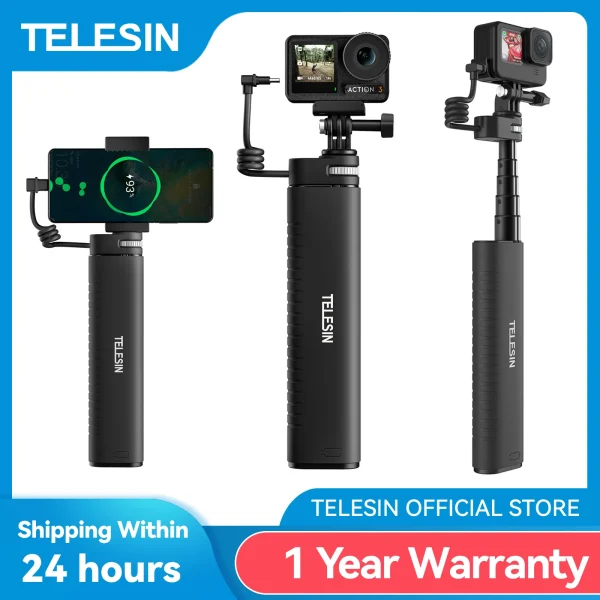 TELESIN Charging Selfie Stick 10000mah Power Bank Universal For Gopro Insta360 DJI Action Sports Camera For Smart Phone 1