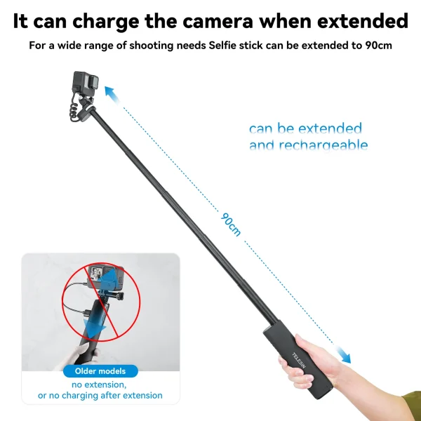 TELESIN Charging Selfie Stick 10000mah Power Bank Universal For Gopro Insta360 DJI Action Sports Camera For Smart Phone 3