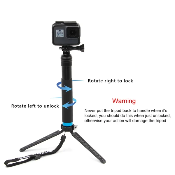 TELESIN For GoPro Selfie Stick Foldable Tripod Phone Holder Aluminum Alloy Monopod for DJI Action Insta360 Smartphone 5