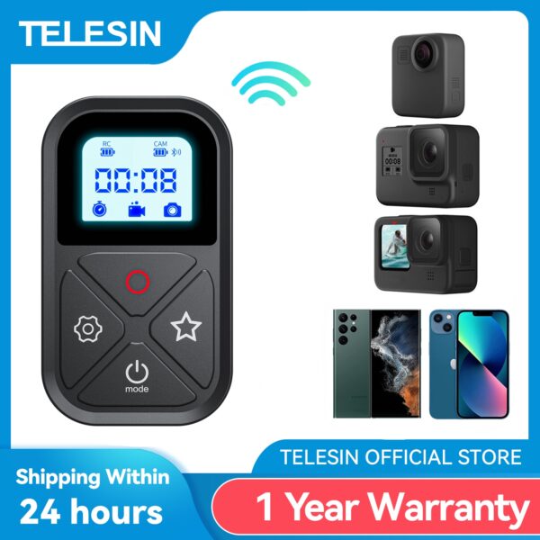 TELESIN 80M Bluetooth Remote Control For GoPro Hero 12 11 10 9 8 Max 11 Mini With Wrist Strap For Smart Phone Gopro Accessories 1