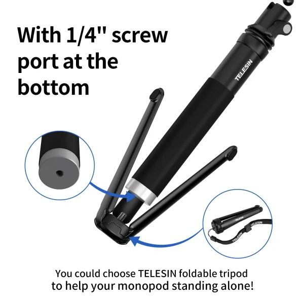 TELESIN For GoPro Selfie Stick Foldable Tripod Phone Holder Aluminum Alloy Monopod for DJI Action Insta360 Smartphone 4