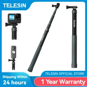 TELESIN 1.2M 3M Carbon Fiber Selfie Stick Monopod Extendable With 1/4 Screw For GoPro Insta360 Osmo Action DJI Action Camera 1