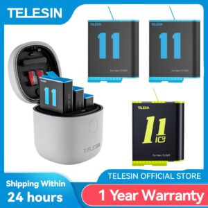 TELESIN Battery For GoPro Hero 9 10 11 1750mAh Battery 3 Slot Waterproof Charging Box with TF Card Reader for GoPro Hero 9 10 11 1