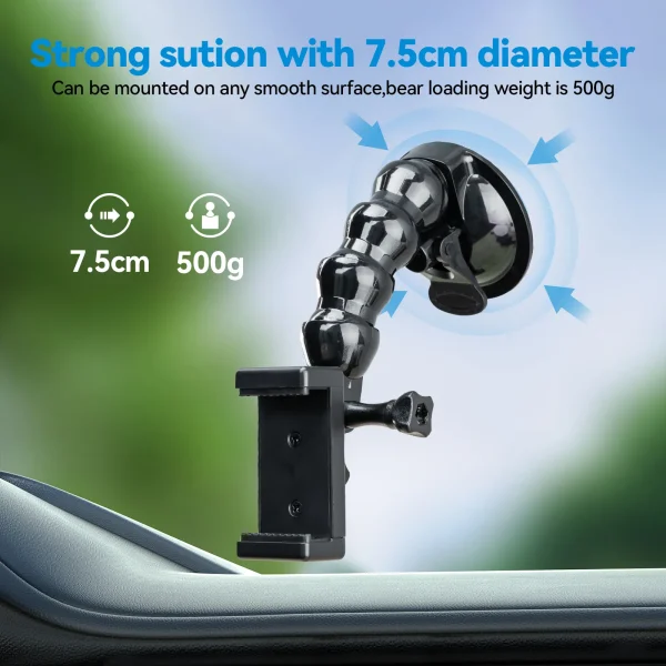 TELESIN Car Suction Cup Window Glass Mount Flexible Holder for GoPro 11 10 9 8 7 6 5 Insta360 Osmo Action SJCAM EKEN Smartphone 2