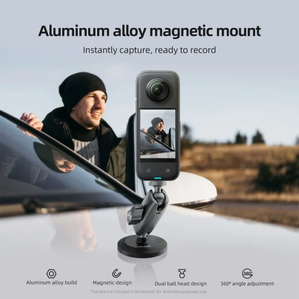 TELESIN Aluminum Alloy Magnetic Action Camera Holder 360° Adjustable 1/4 Adapter For GoPro Insta360 DJI OSMO Action Smart Phone 2