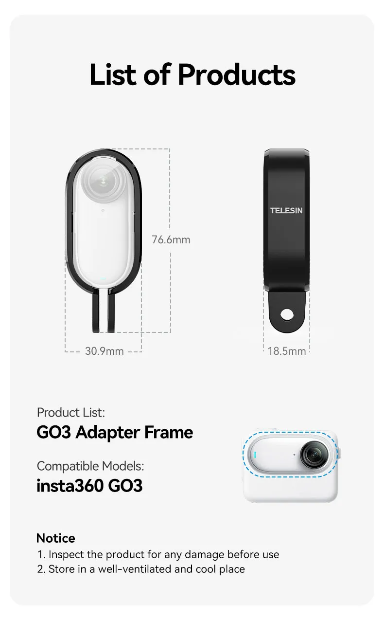 Easy-to-Install Insta360 Go3 Cover with Two Claws Adapter