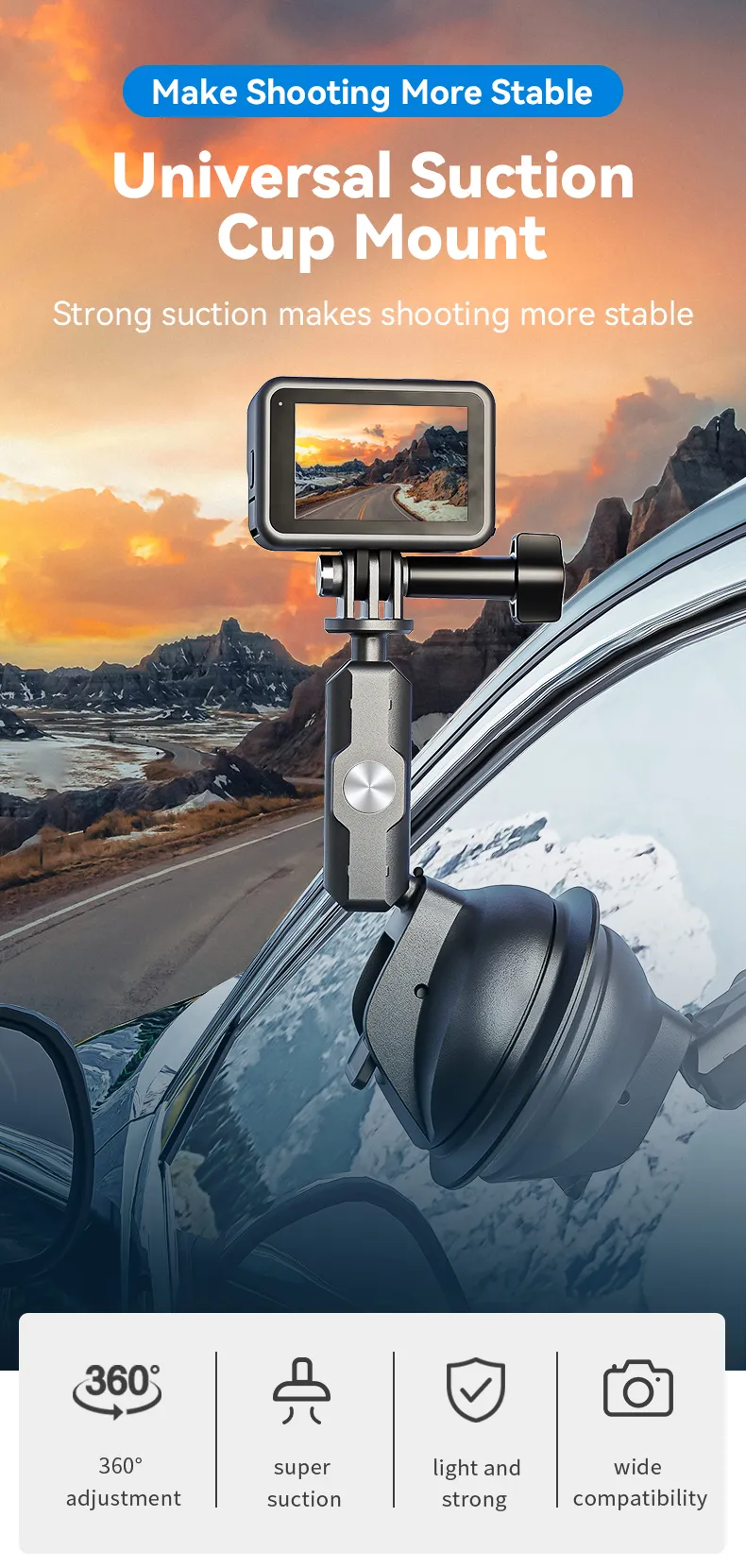 General Suction Cup Mount Holder for Phones and Action Cameras