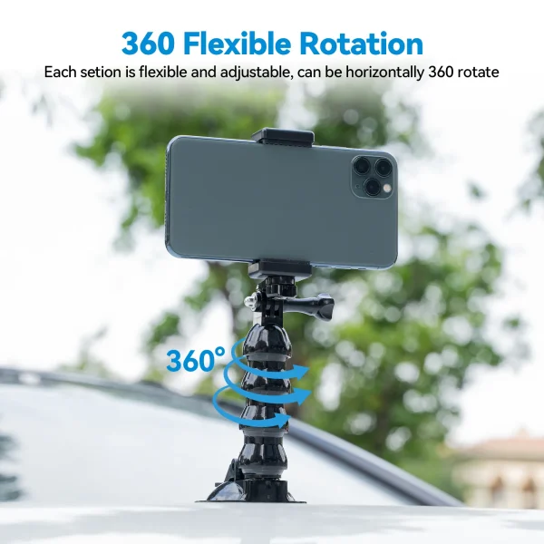 TELESIN Car Suction Cup Window Glass Mount Flexible Holder for GoPro 11 10 9 8 7 6 5 Insta360 Osmo Action SJCAM EKEN Smartphone 3