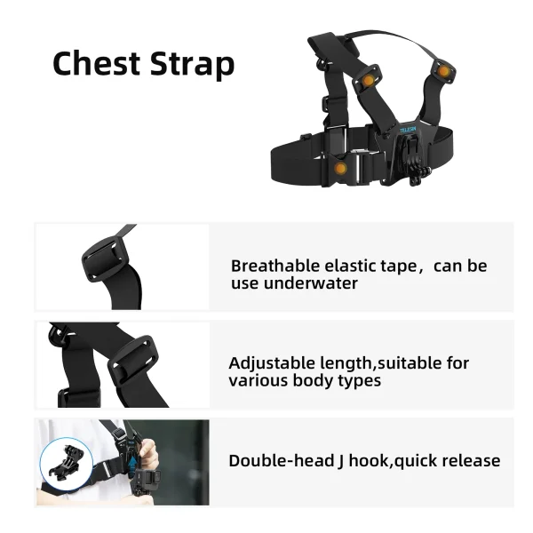 TELESIN Chest Mount Belt Head Strap for GoPro Hero 11 10 9 8 7 6 5 Insta360 SJCAM EKEN DJI Action Camera Accessories 4