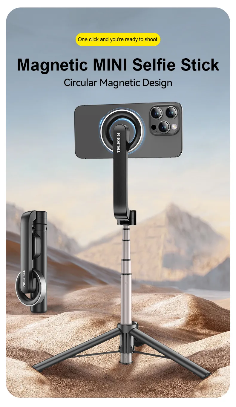 Magnetic Selfie Stick Tripod with Remote for iPhone 14, 13, 12 Pro Max, HUAWEI, XIAOMI, and SAMSUNG