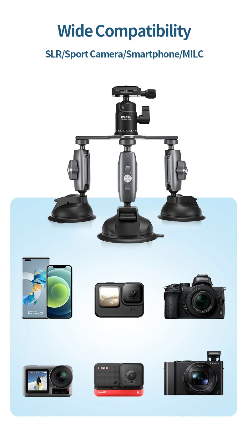 360° Suction Cup Car Tripod Holder Mount with Camera