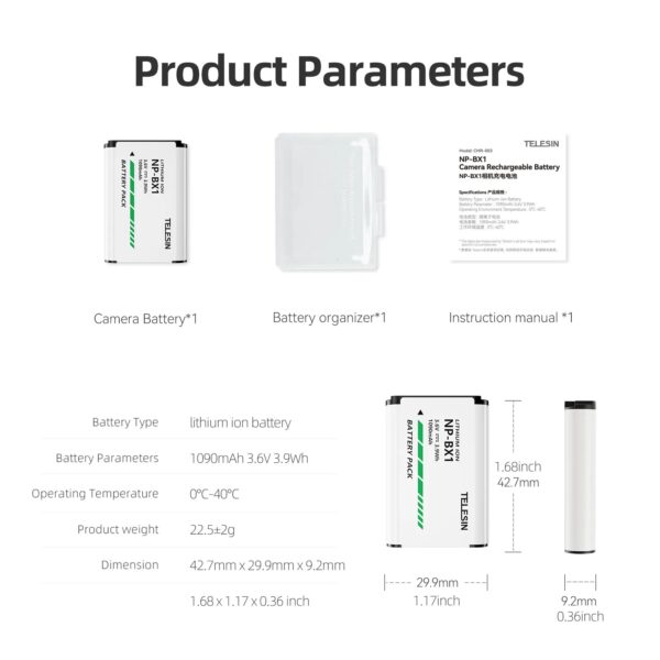 TELESIN For SONY NP-BX1 Battery For Sony FDR-X3000R ZV-1 RX100 M7 AS300 HX400 HX60 WX350 AS300V HDR-AS300R FDR-X3000 And Other 6