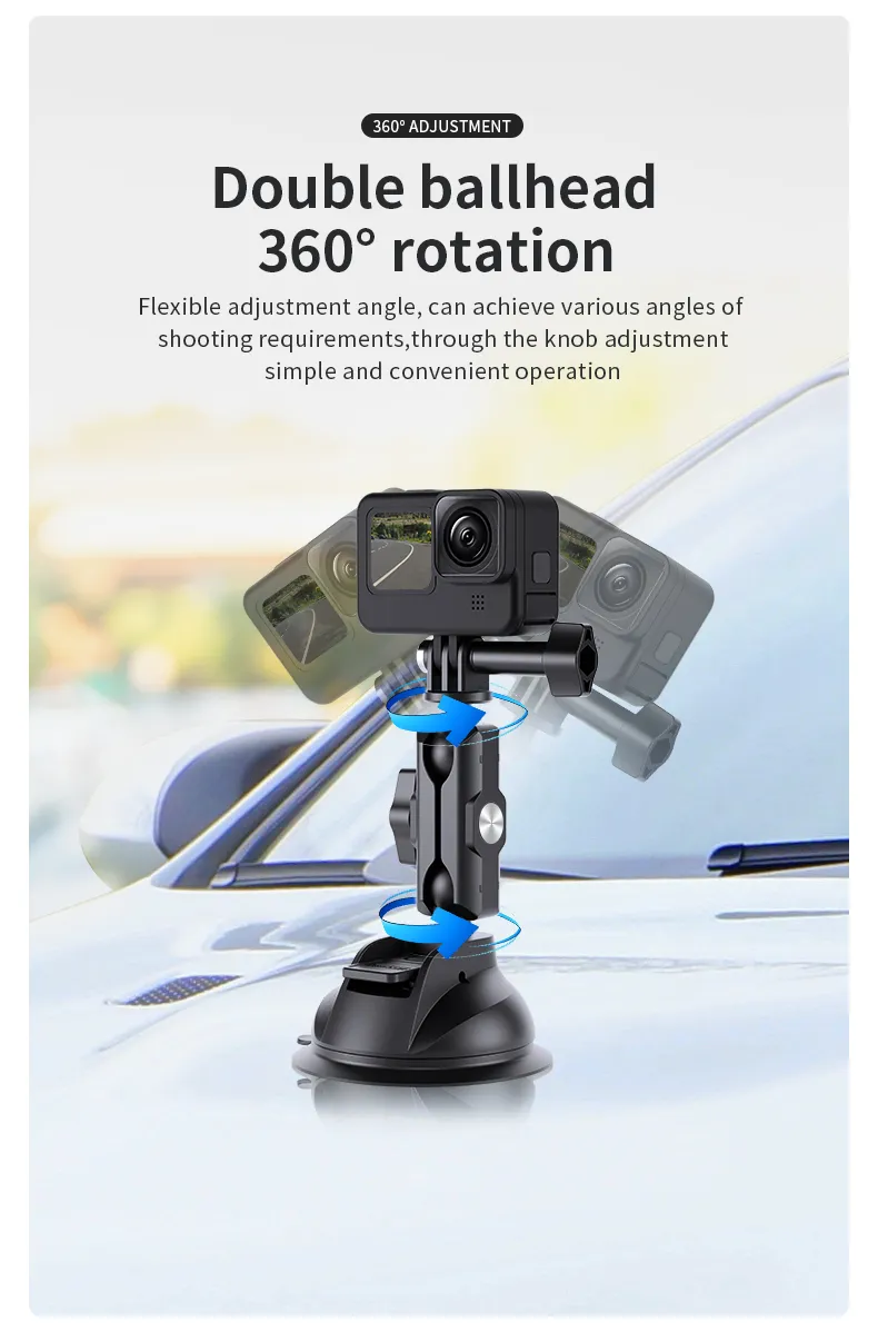 General Suction Cup Mount Holder with Strong Suction and Double Ballhead for 360° Rotation