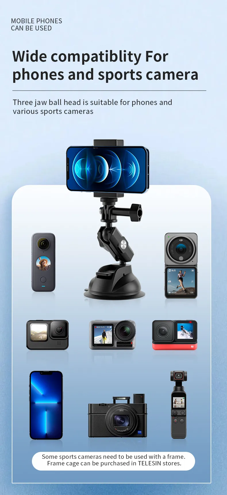 General Suction Cup Mount Holder with Compact and Foldable Design for Easy Carrying