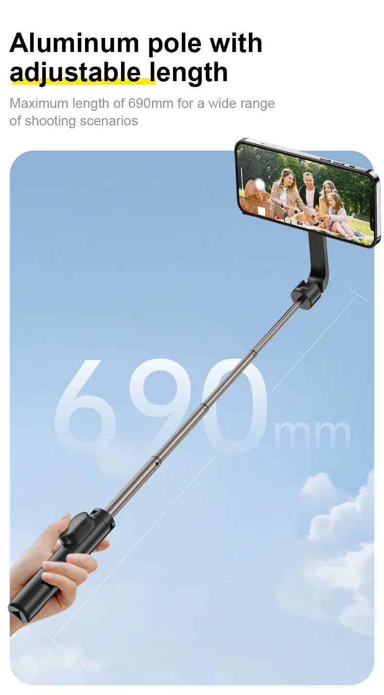 Magnetic Selfie Stick Tripod with Remote for Extendable Aluminum Pole Reaching Up to 690mm