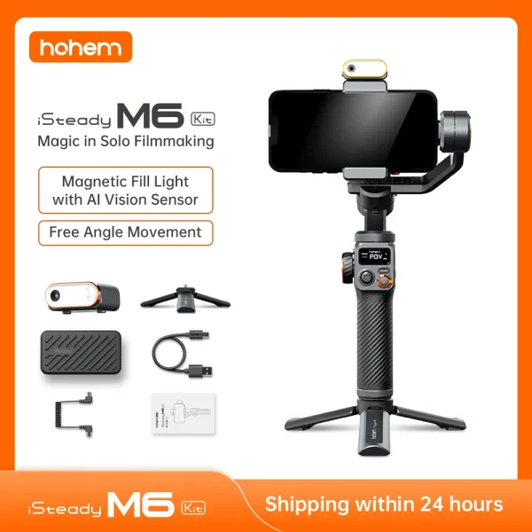 Hohem iSteady M6 Handheld Gimbal Stabilizer Selfie Tripod for Smartphone with AI Magnetic Fill Light Full Color Video  Vlogging 1