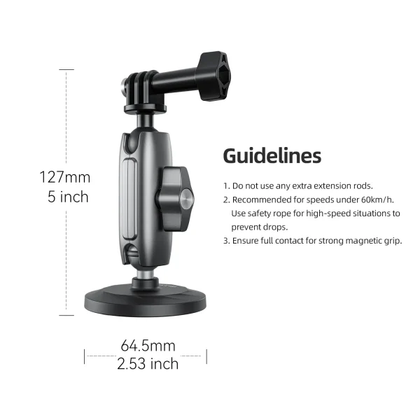 TELESIN Aluminum Alloy Magnetic Action Camera Holder 360° Adjustable 1/4 Adapter For GoPro Insta360 DJI OSMO Action Smart Phone 6