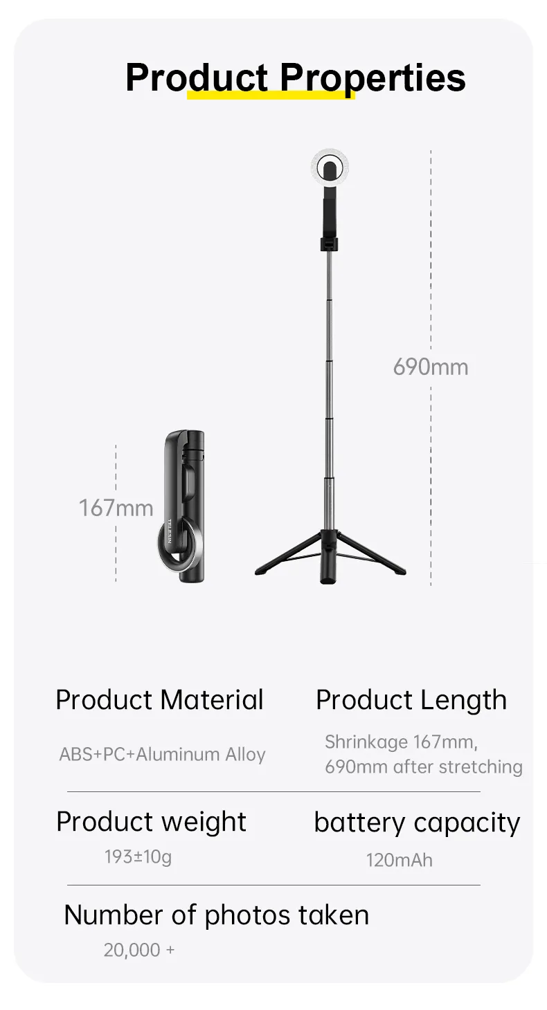 Magnetic Selfie Stick Tripod with Remote for Click-Away Memories