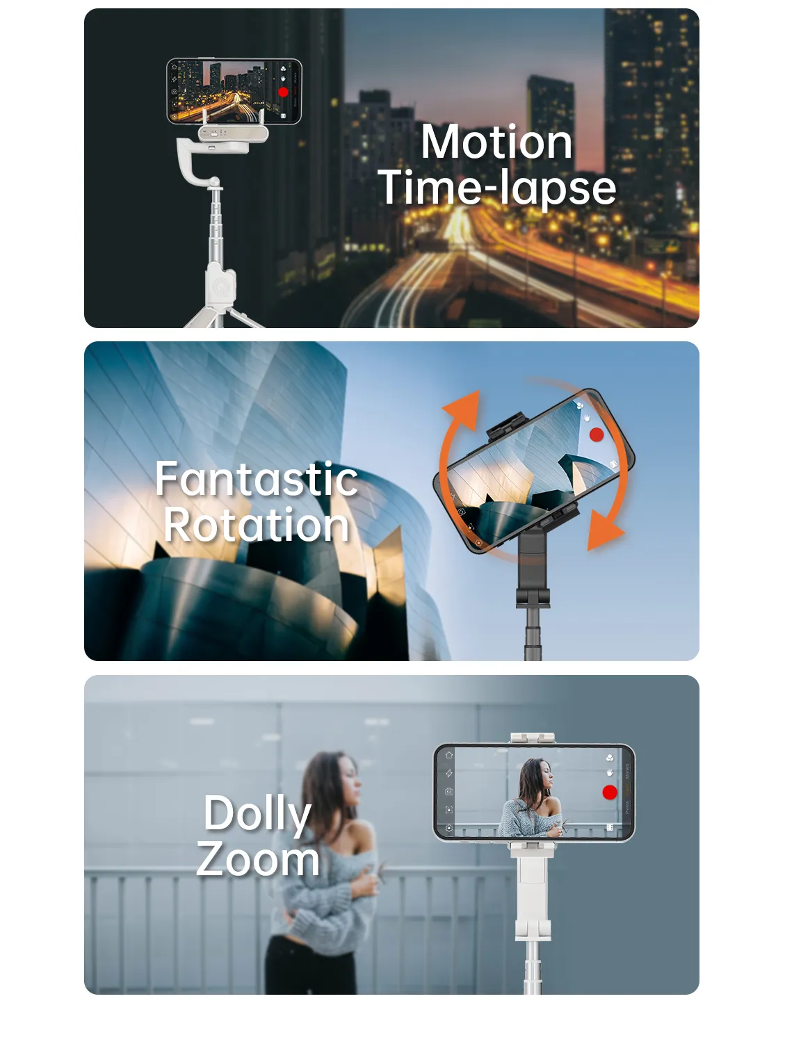 Integrated design of the gimbal selfie stick