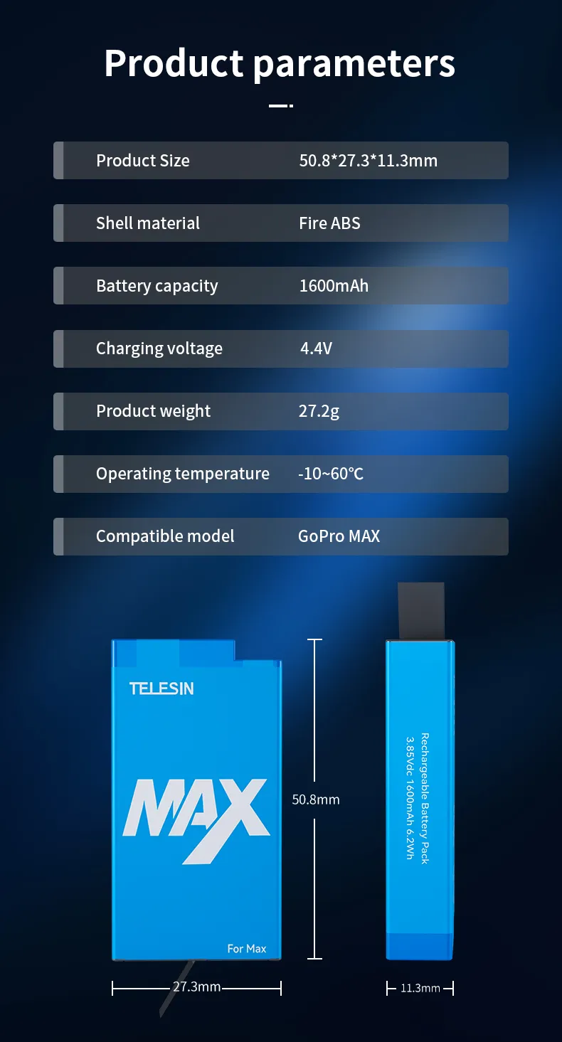 1600mAh Rechargeable Lithium Battery for GoPro Max