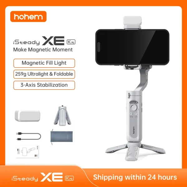 Hohem iSteady XE Kit Smartphone Gimbal 3-Axis Handheld Stabilizer Phone Selfie Stick Tripod with Magnetic Fill Light Video Shoot 1