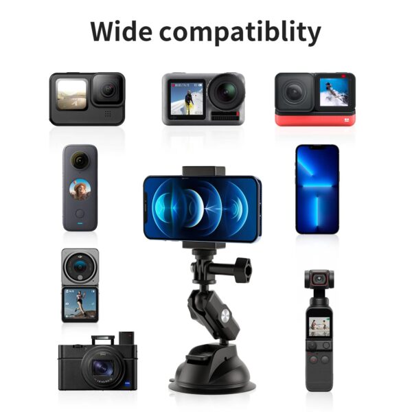 TELESIN Universal Car Phone Holder Suction Cup 360° Adjustable 1/4 Adapter For GoPro Insta360 Osmo Action SJCAM Mobile Phone 6