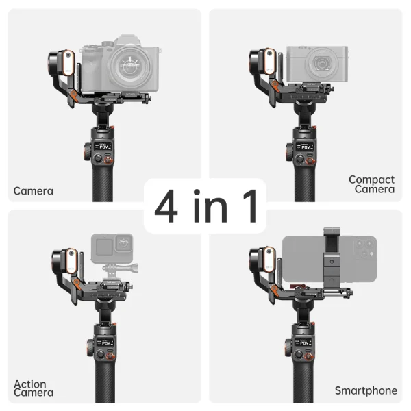 Hohem iSteady MT2 Kit for Mirrorless Camera Action Camre Smartphone, Stabilizer for Sony/Nikon/Canon, 3 Axis Gimbal Load 1.2kg 4