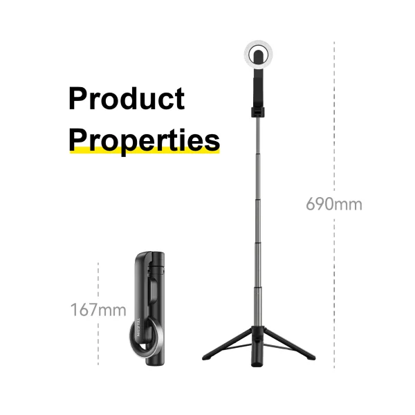 TELESIN Magnetic Selfie Stick Tripod with Remote For Cellphone For iPhone 14 13 12 Pro Max For HUAWEI XIAOMI SAMSUNG 6