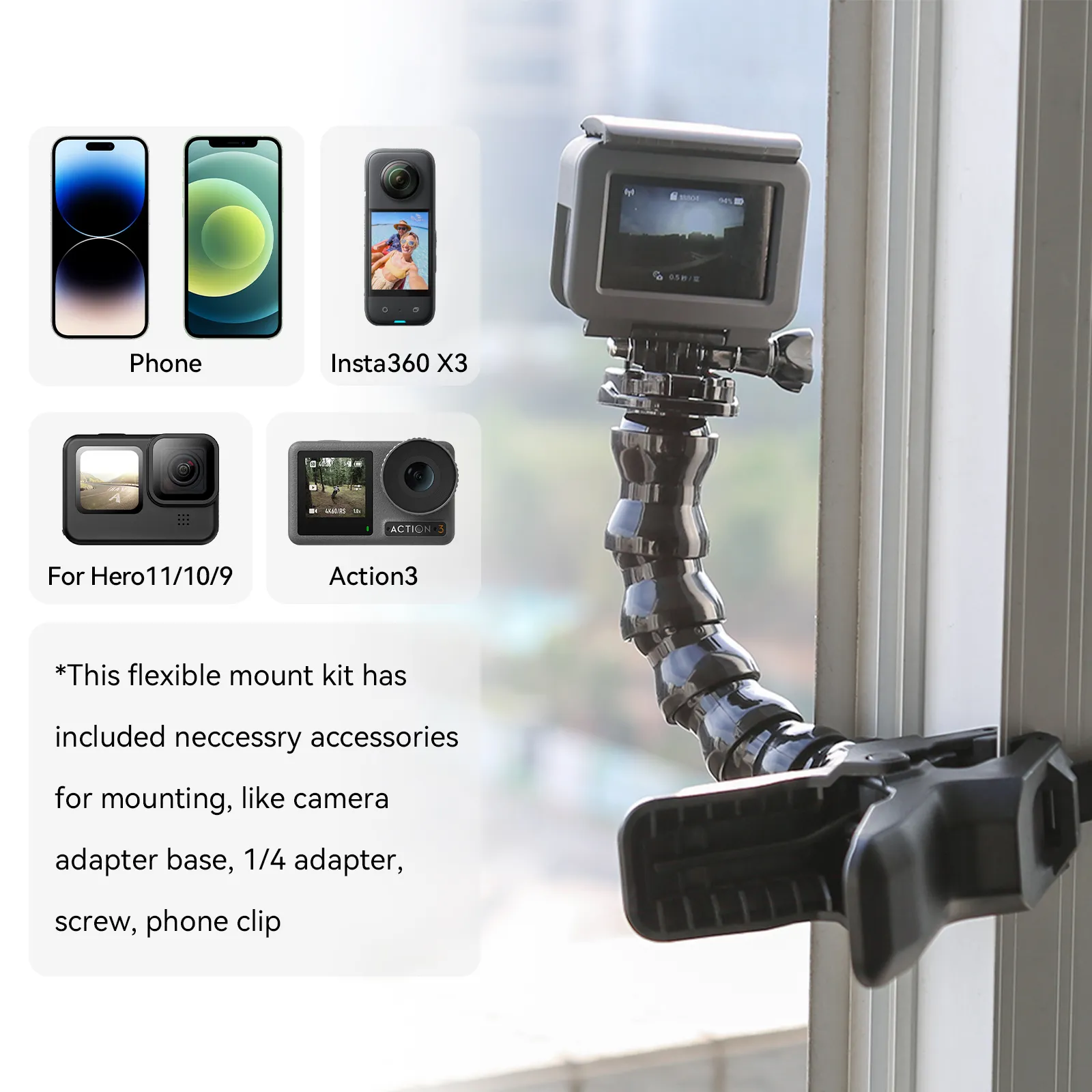 Car Suction Cup Window Mount with Action Camera