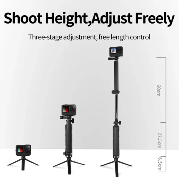 TELESIN Waterproof Selfie Stick Tripod Floating Hand Grip 3 Way Arm Monopod Pole for GoPro 12 11 10 9 8 7 6 Insta360 Osmo Action 6