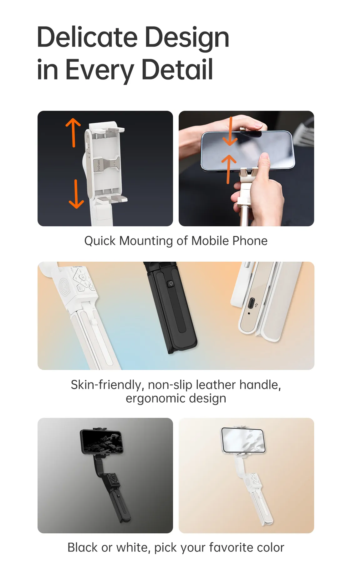 Quickstart guide steps for the all-in-one gimbal