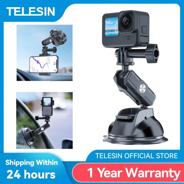 TELESIN Car Phone Action Camera Holder Suction Cup 360 Adjustable 1/4 Standard Adapter For GoPro Insta360 DJI Action Smart Phone 1