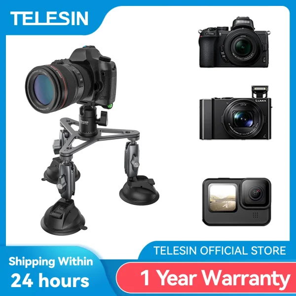 TELESIN Suction Cup Car Tripod Holder Mount 360° Detachable Ball Head For Canon Sony For GoPro 10 9 8 Insta360 DJI Osmo Action 2 1