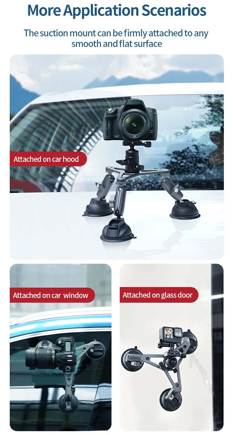 360° Suction Cup Car Tripod Holder Mount on Car Roof